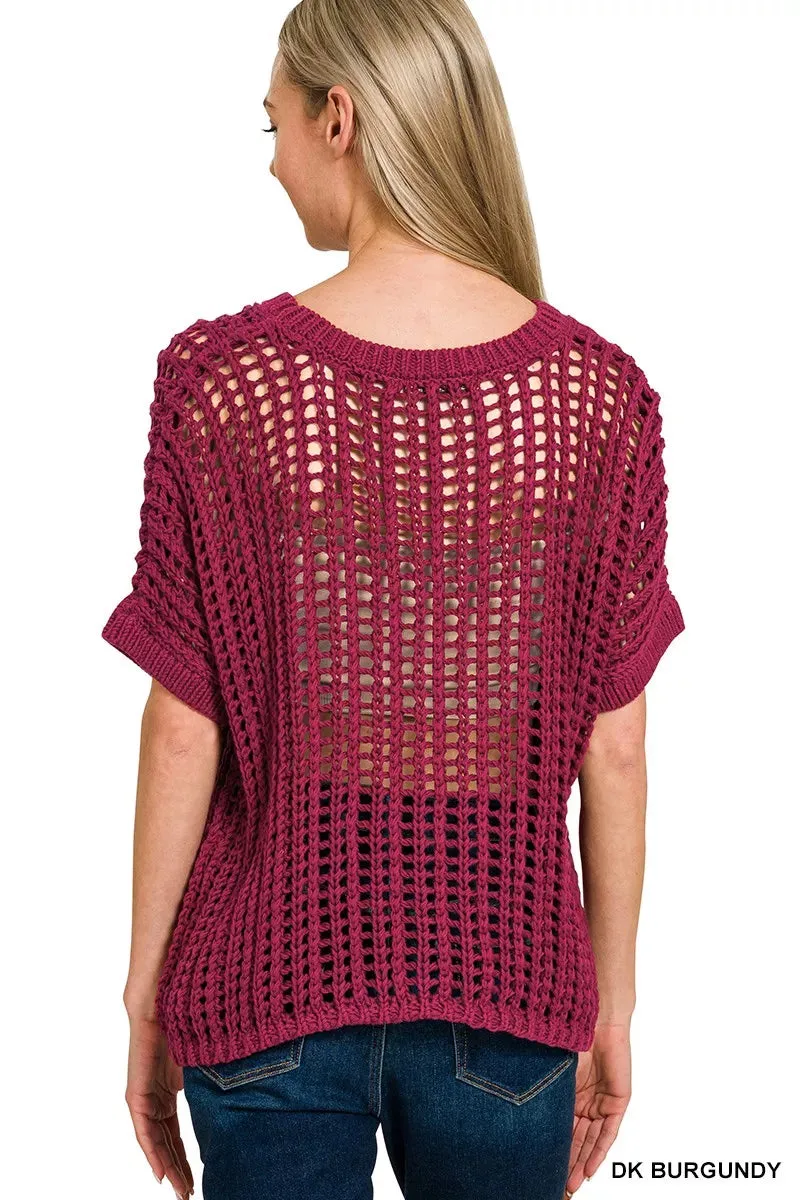 Zenana Fish Net Short Sleeve Crochet Knit Cover Up sold by Charming Charlie product image thumbnail 2