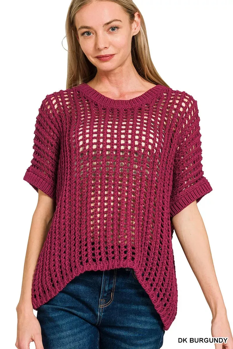 Zenana Fish Net Short Sleeve Crochet Knit Cover Up sold by Charming Charlie