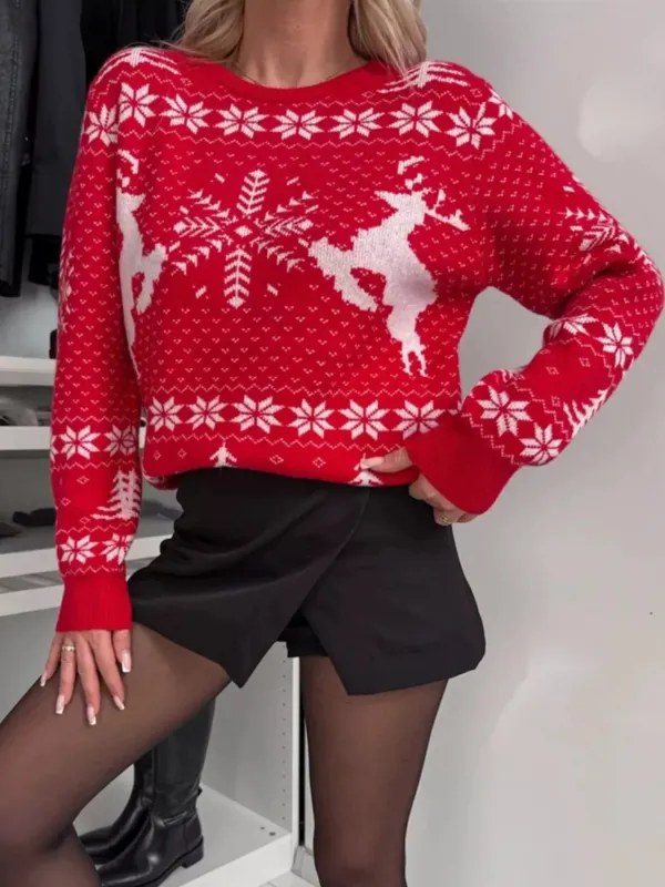 Christmas Reindeer Snowflake Round Neck Sweater sold by Charming Charlie