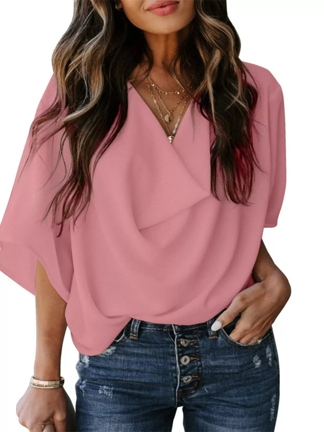 Full Size Half Sleeve Flowy Blouse Plus Size sold by Charming Charlie