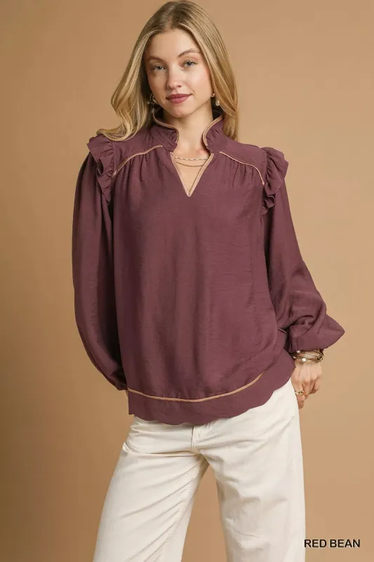 Umgee Ruffle Shoulder Long Sleeve Blouse sold by Charming Charlie