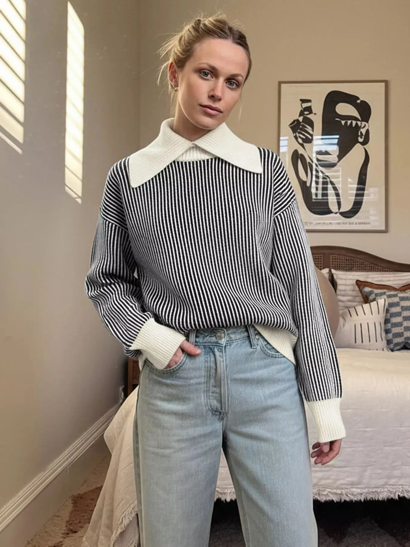 Striped Knit Sweater with Contrast Collar sold by Charming Charlie product image thumbnail 3