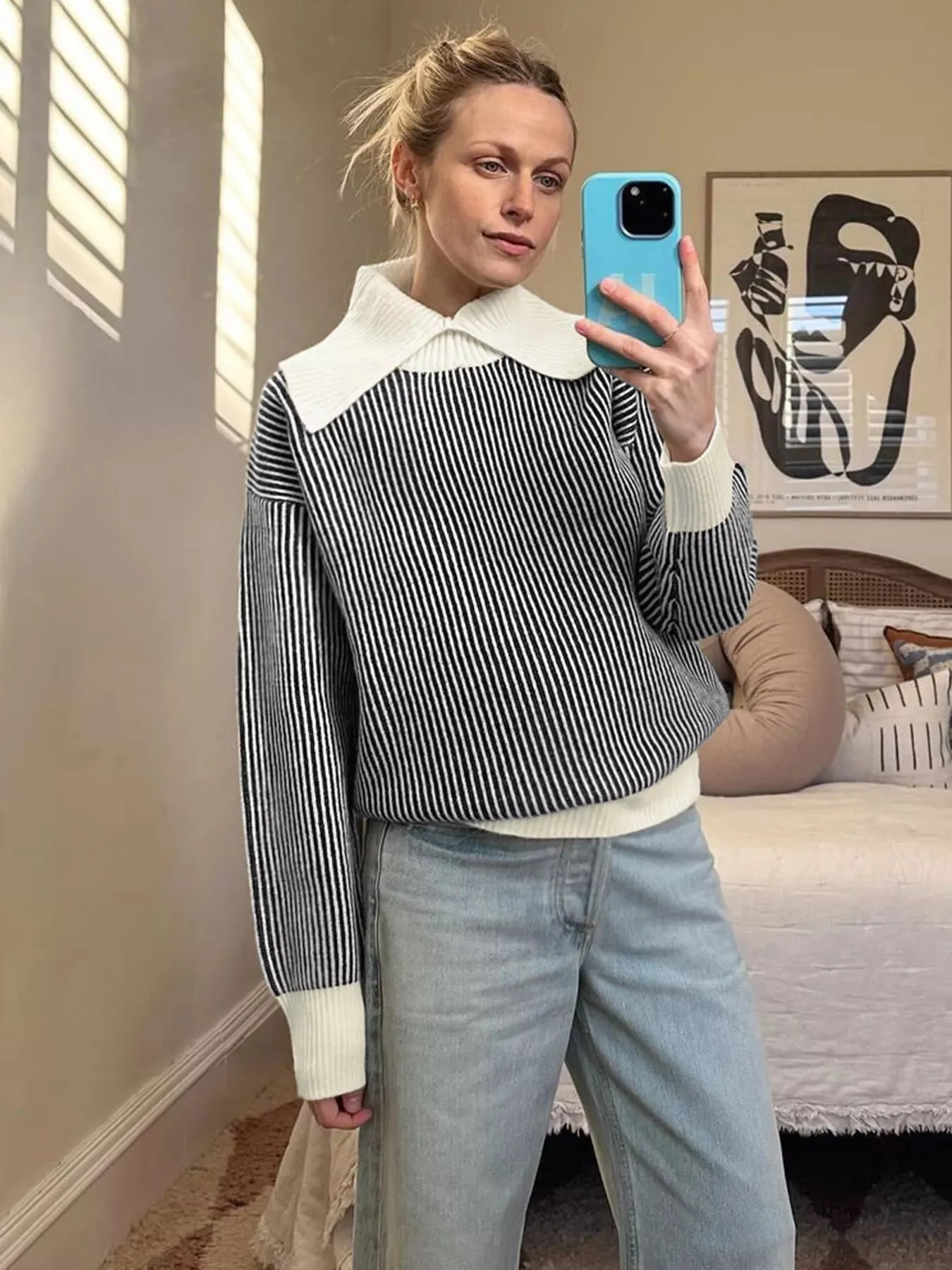 Striped Knit Sweater with Contrast Collar sold by Charming Charlie product image thumbnail 4