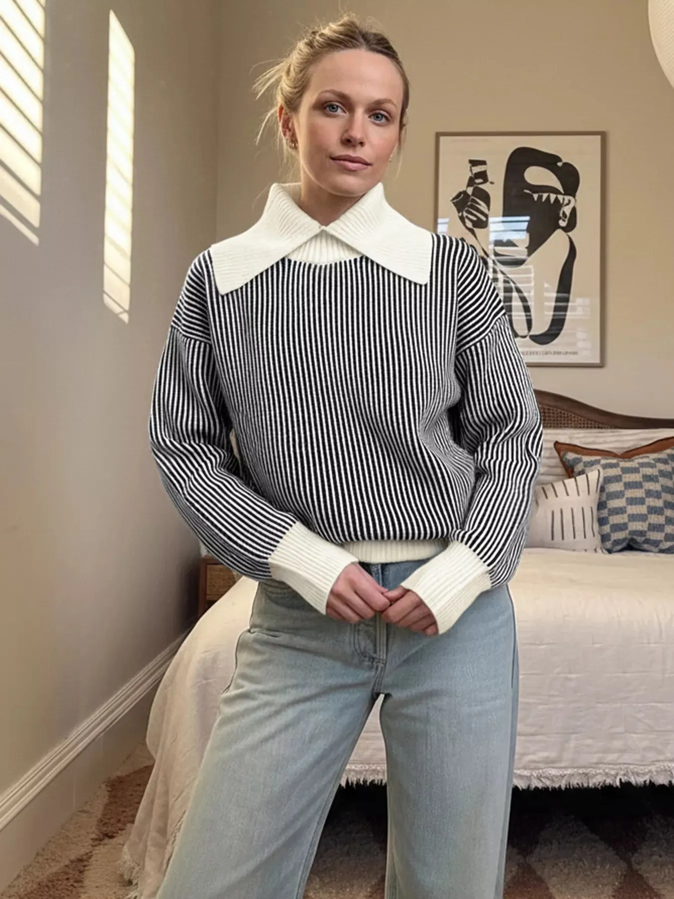 Striped Knit Sweater with Contrast Collar sold by Charming Charlie product image thumbnail 5