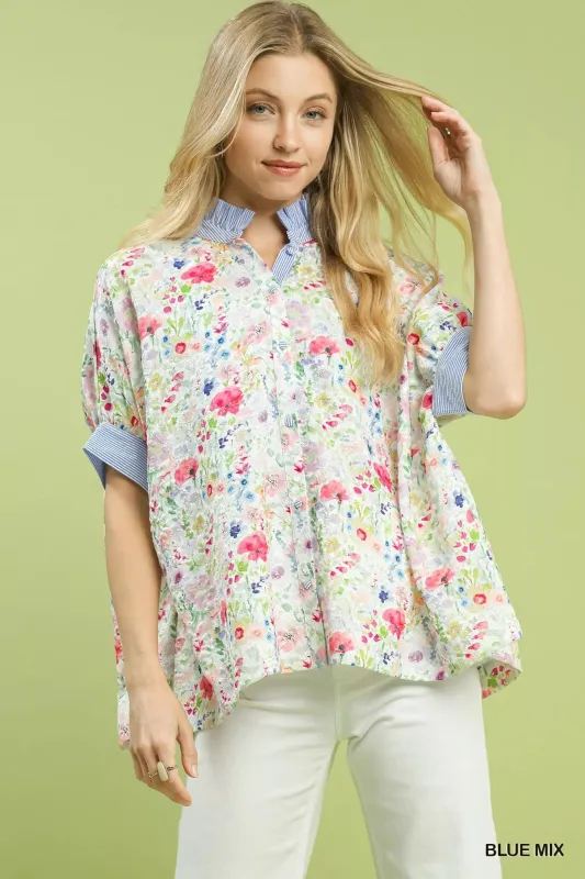 Umgee Jacquard Floral Print Button-Down Shirt sold by Charming Charlie
