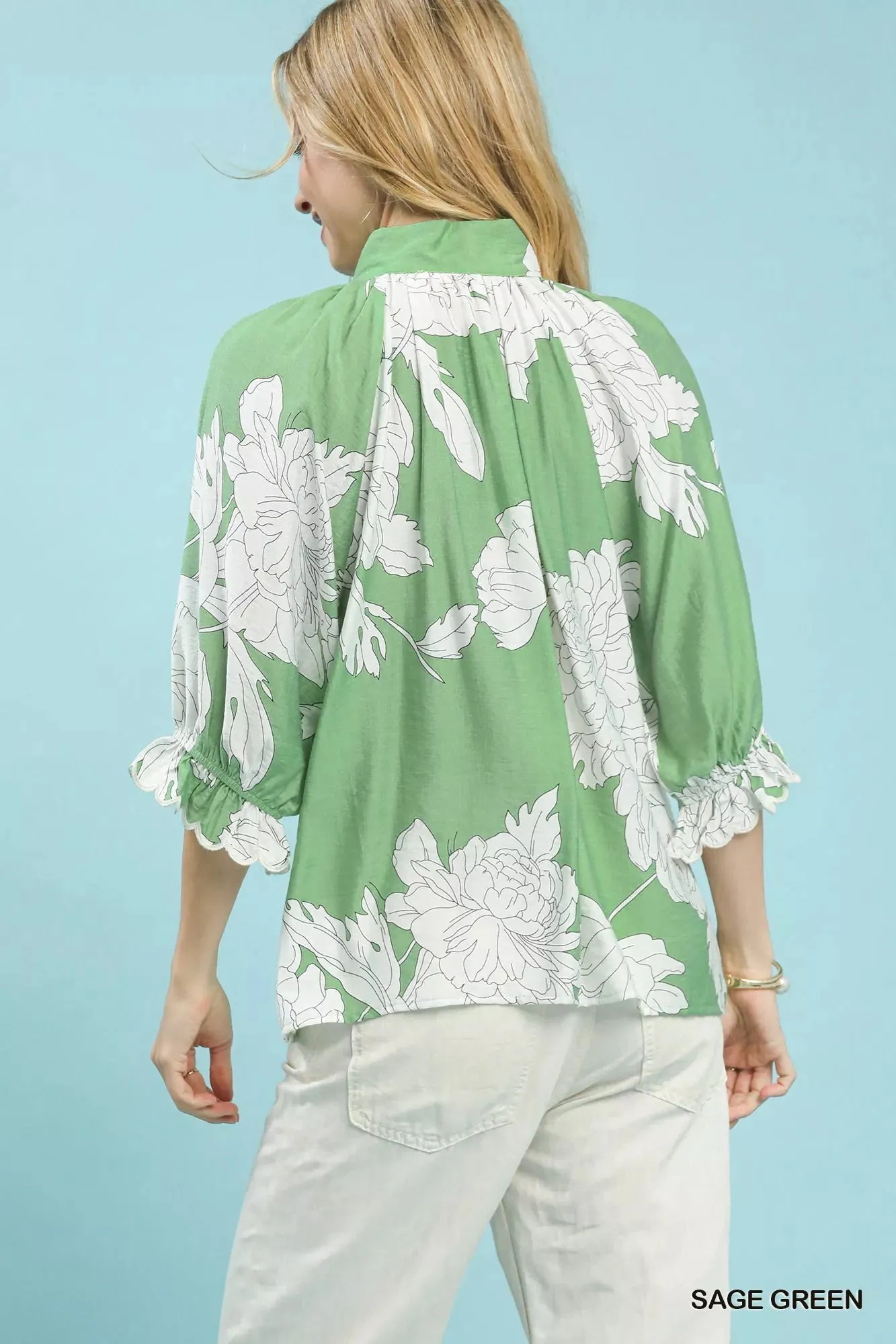 Umgee Peony Illustration Print Flounce Sleeve Blouse sold by Charming Charlie product image thumbnail 4