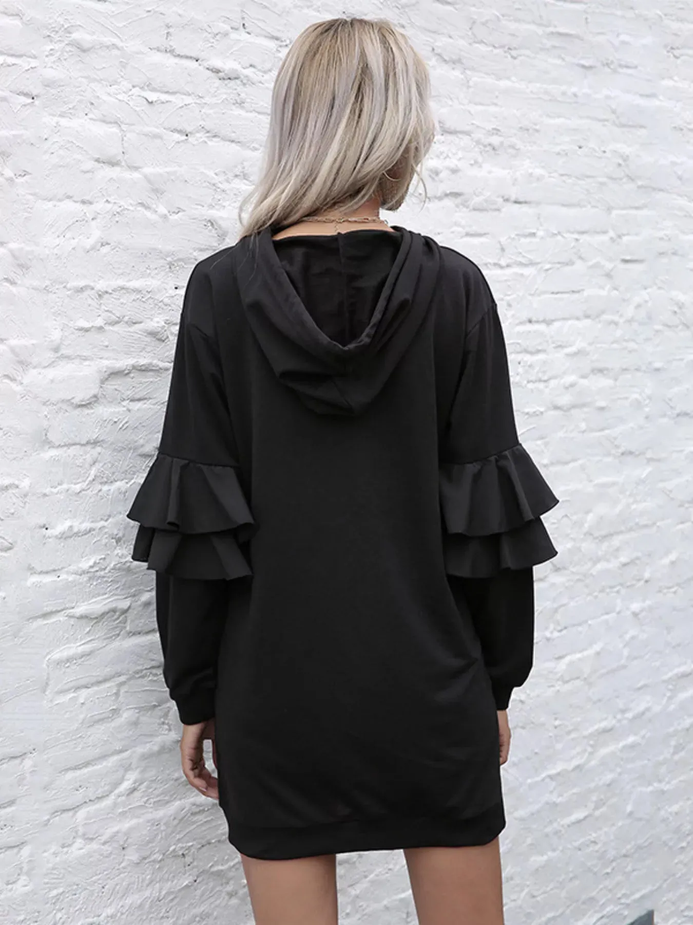 Ruffle Long Sleeve Hooded Mini Dress sold by Charming Charlie product image thumbnail 3