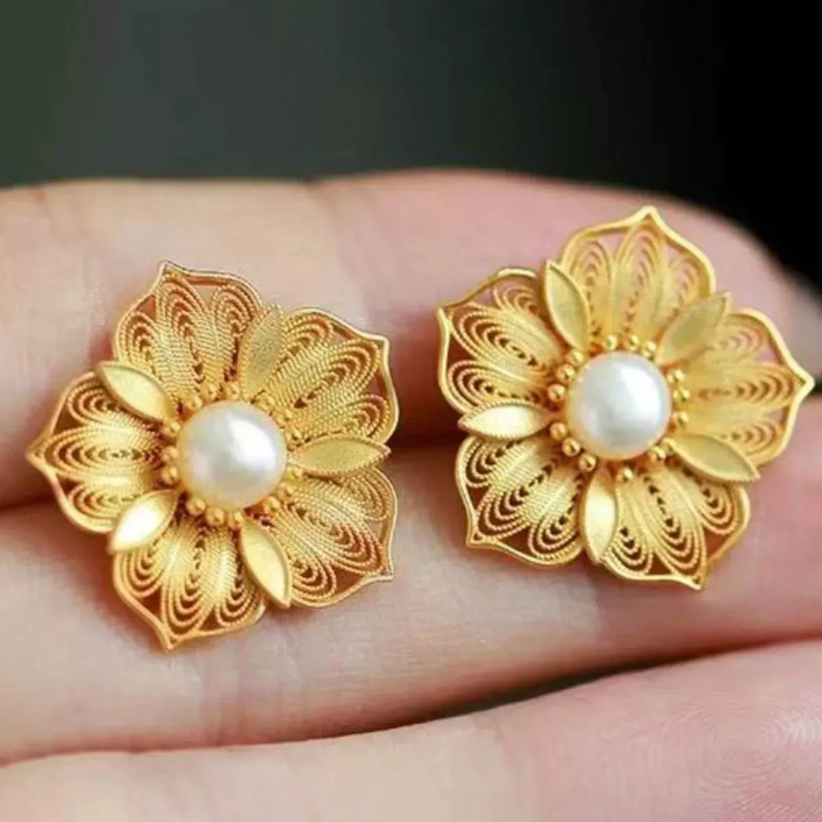 Floral Stud Earrings with Pearl Center sold by Charming Charlie product image thumbnail 2