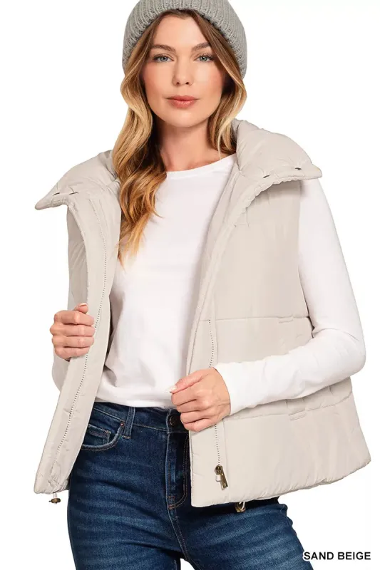 Zenana High Neck Zip-Up Vest Coat sold by Charming Charlie