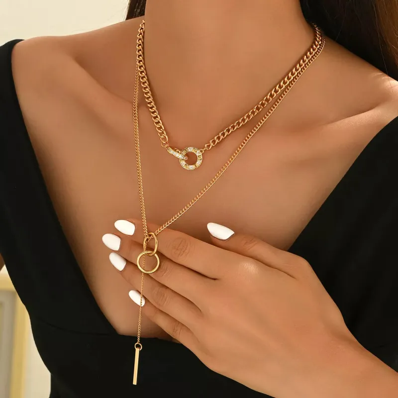 Double Layered Chain Y-Shaped Pendant Necklace sold by Charming Charlie