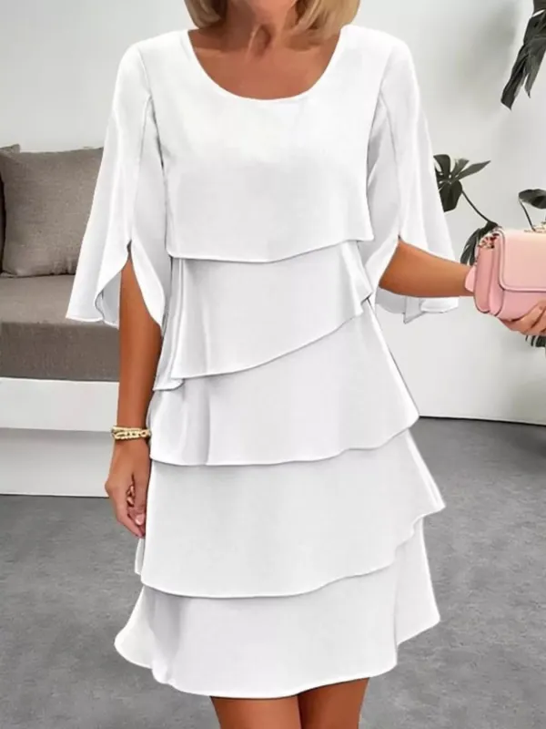 Full Size Ruffled Layered Flutter Sleeve Dress Plus Size sold by Charming Charlie