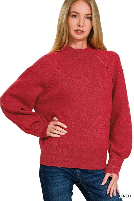 Zenana Viscose Mock Neck Exposed Seam Sweater sold by Charming Charlie