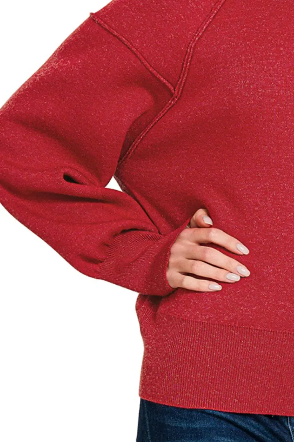 Zenana Viscose Mock Neck Exposed Seam Sweater sold by Charming Charlie product image thumbnail 3
