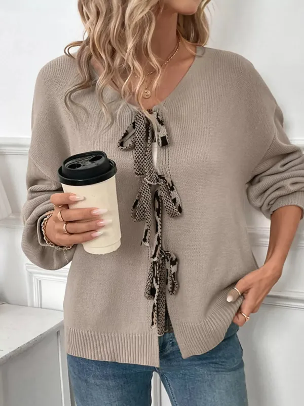 Leopard Heart Back Tie-Front Knit Cardigan sold by Charming Charlie