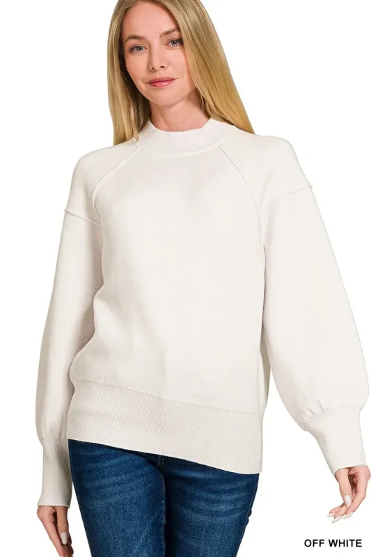 Zenana Viscose Mock Neck Exposed Seam Sweater sold by Charming Charlie