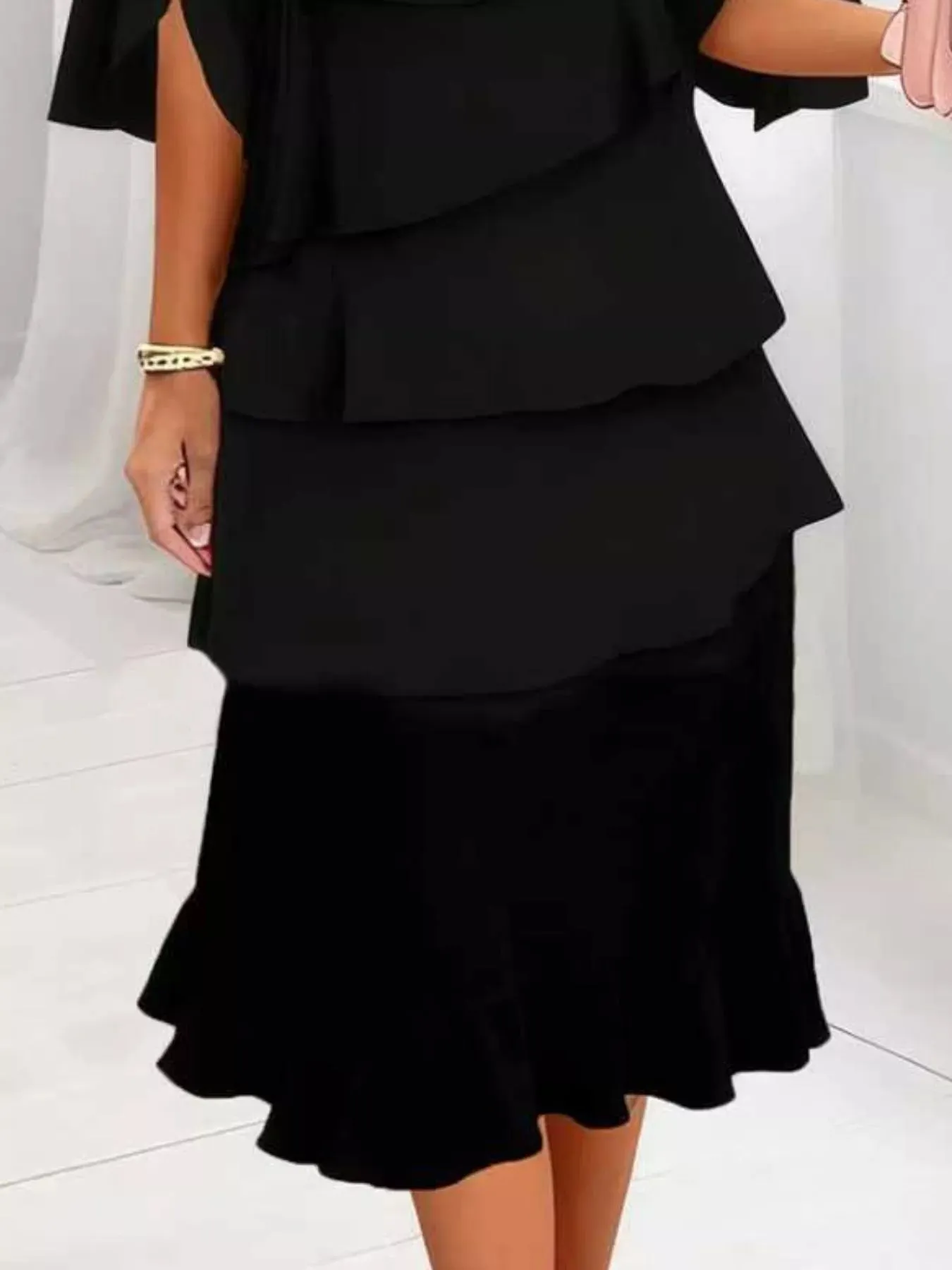 Full Size Ruffle Layered Flutter Sleeve Dress Plus Size sold by Charming Charlie product image thumbnail 3