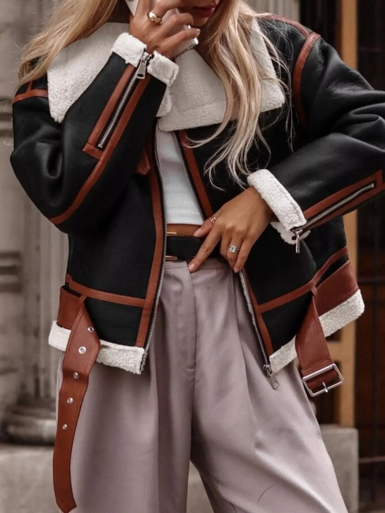 Shearling Lined Zip Up Jacket sold by Charming Charlie product image thumbnail 4