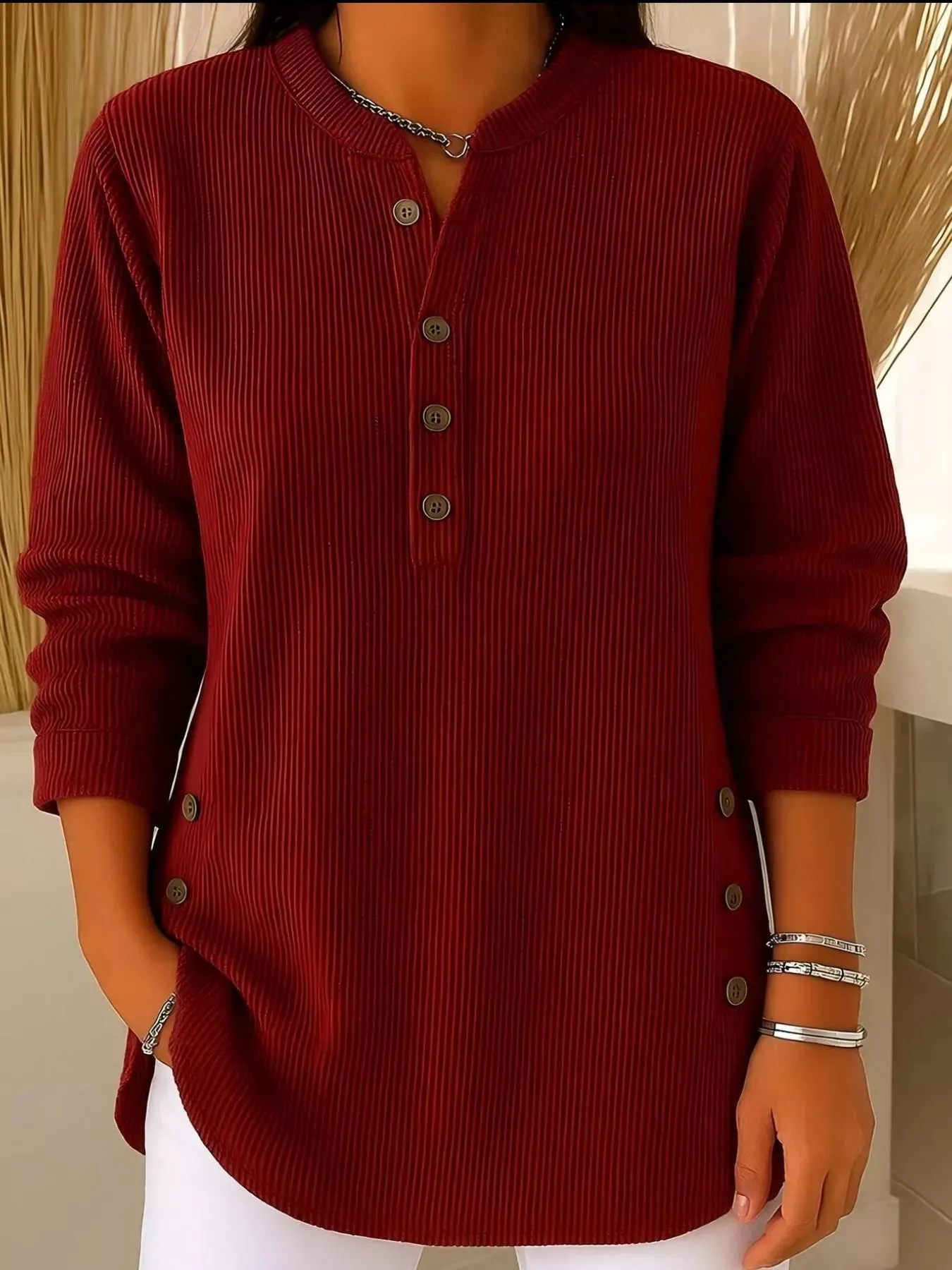 Full Size Button Detail Long Sleeve Top Plus Size sold by Charming Charlie product image thumbnail 4