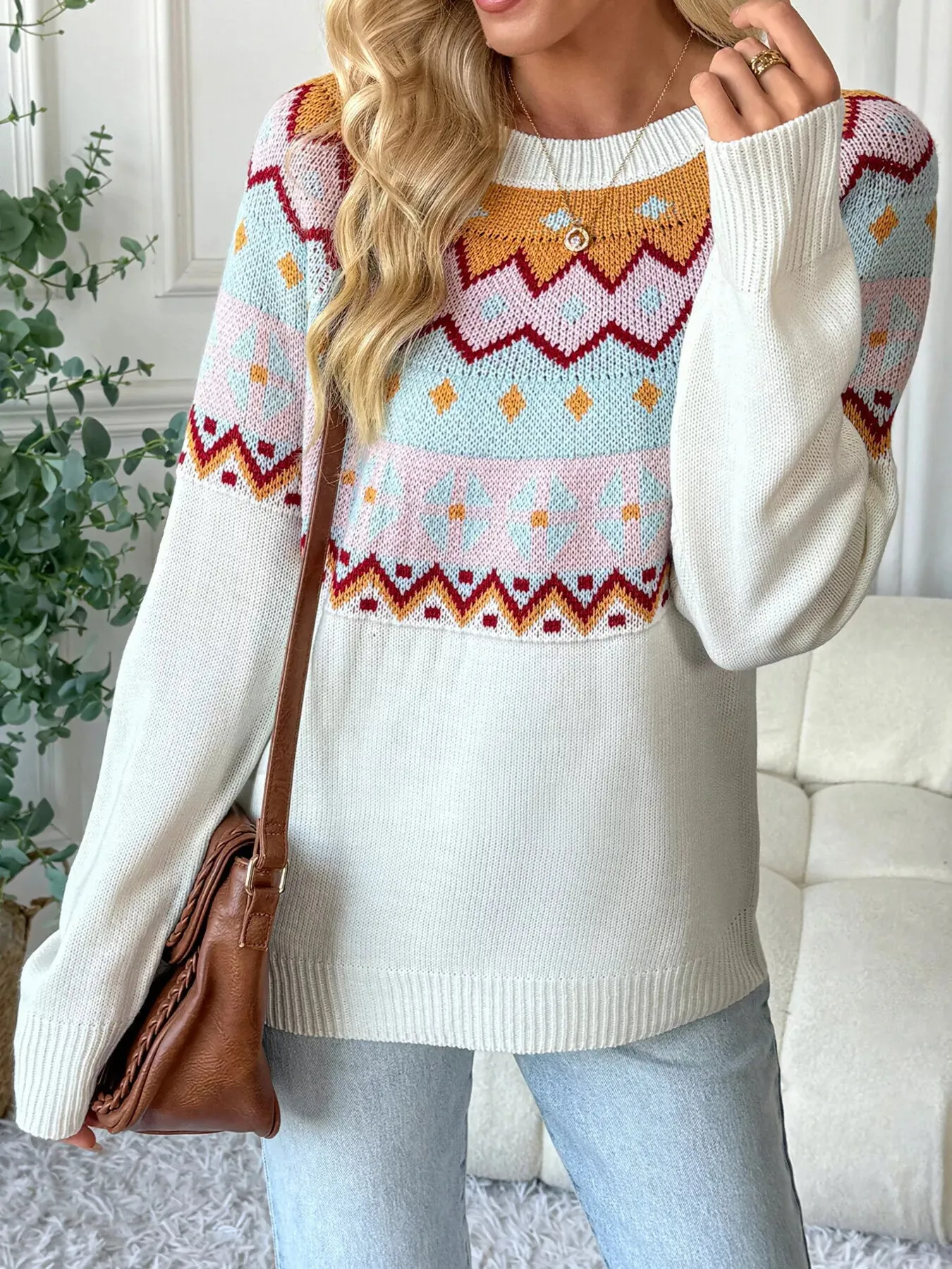 Geometric Round Neck Long Sleeve Sweater sold by Charming Charlie product image thumbnail 2