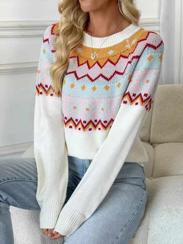 Geometric Round Neck Long Sleeve Sweater sold by Charming Charlie