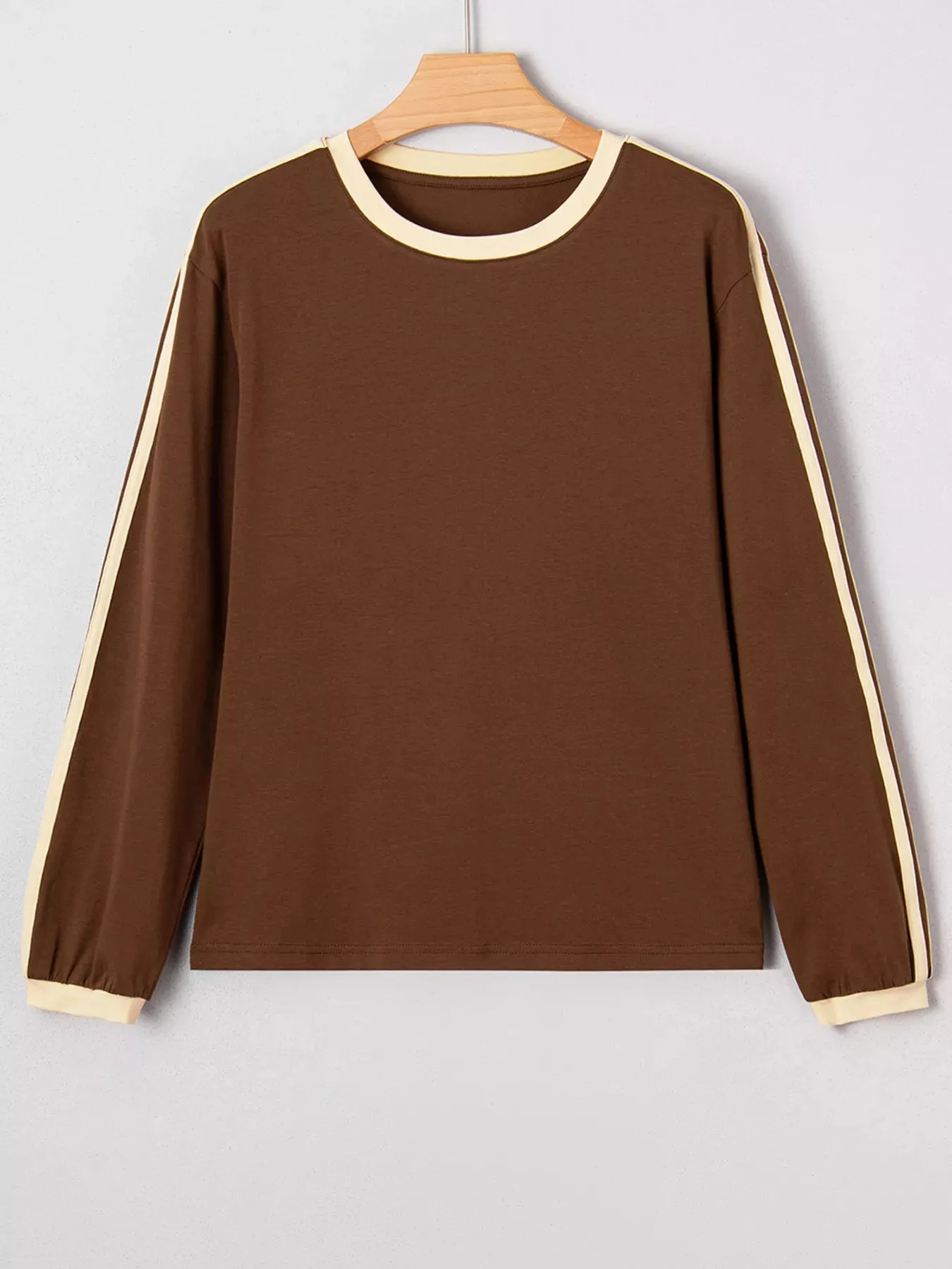 Striped Accent Contrast Crew Neck Long Sleeve T Shirt sold by Charming Charlie product image thumbnail 2