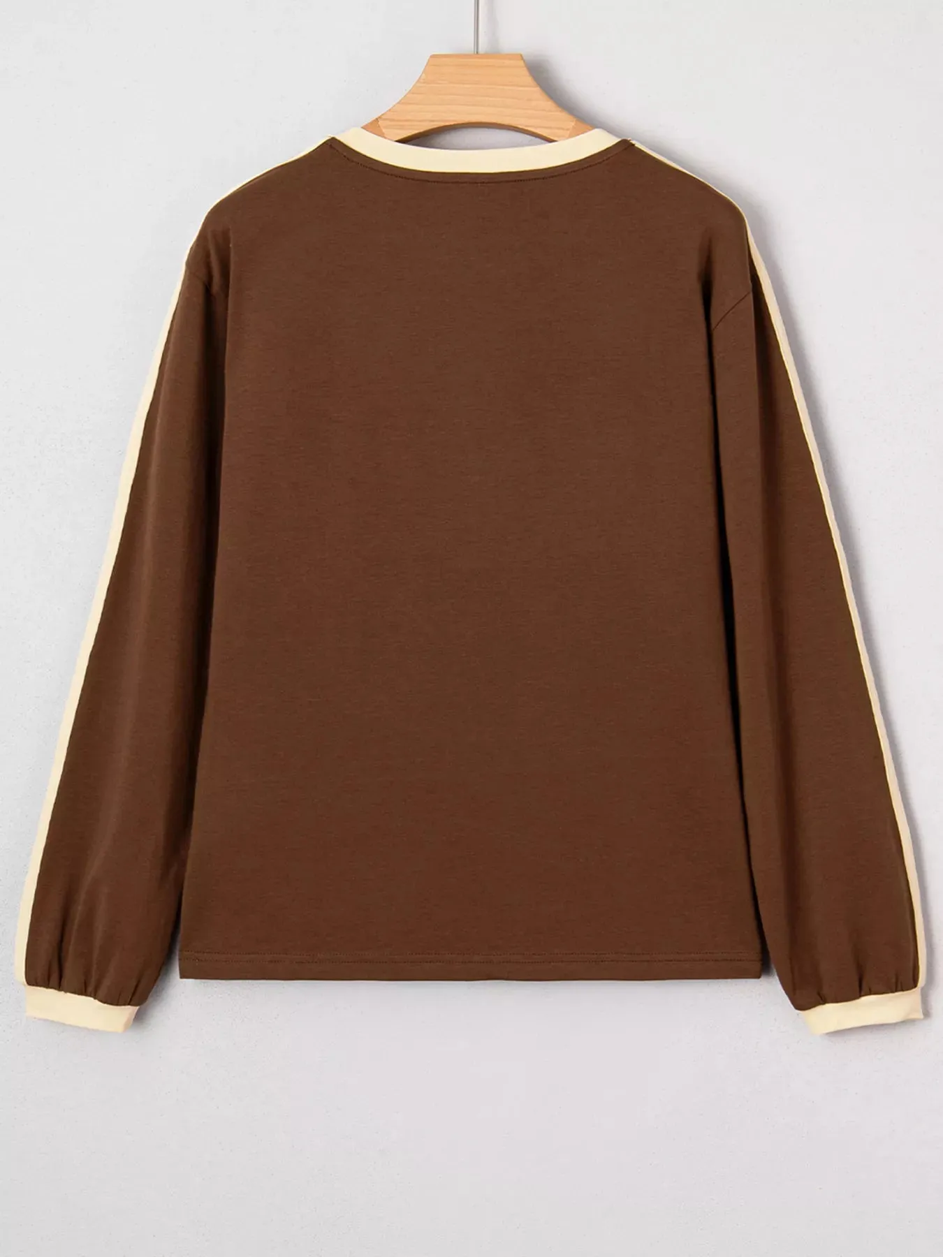 Striped Accent Contrast Crew Neck Long Sleeve T Shirt sold by Charming Charlie product image thumbnail 3