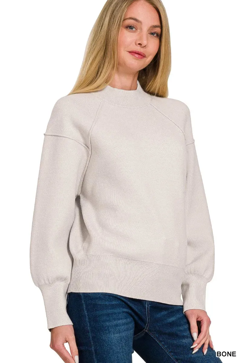 Zenana Viscose Mock Neck Exposed Seam Sweater sold by Charming Charlie