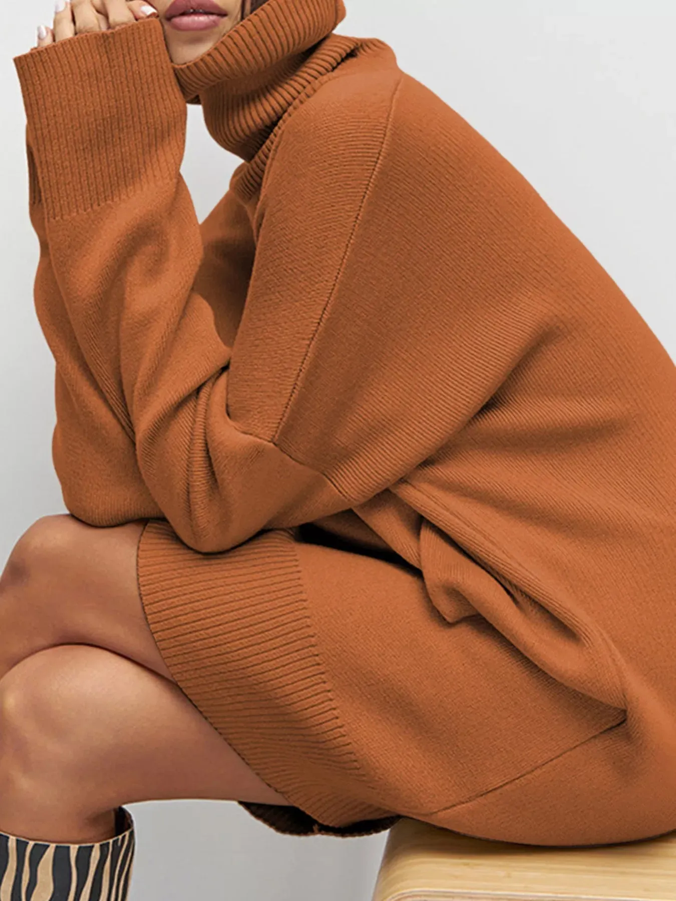 Solid Color Turtleneck Drop Shoulder Loose Sweater Dress sold by Charming Charlie product image thumbnail 4