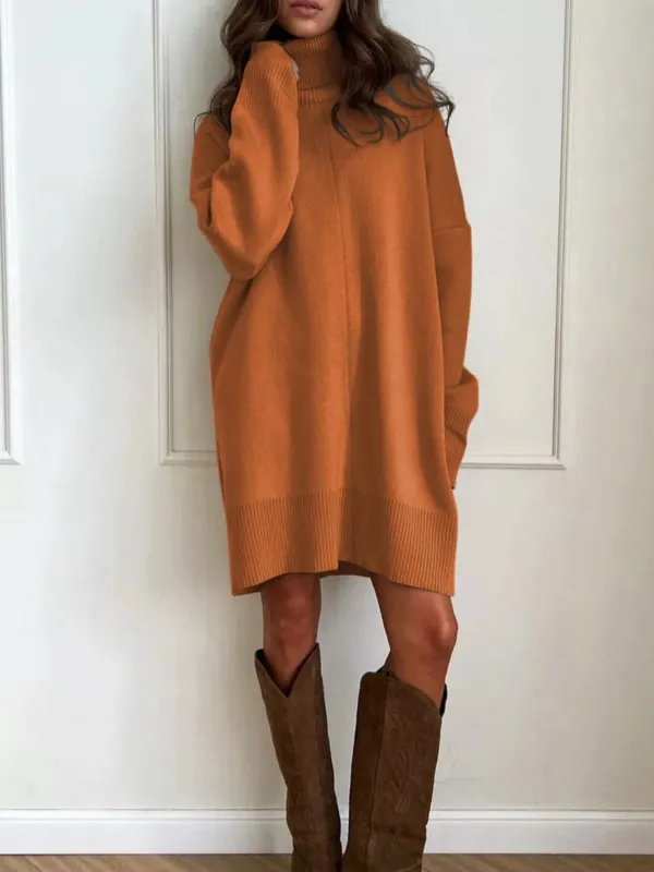 Solid Color Turtleneck Drop Shoulder Loose Sweater Dress sold by Charming Charlie