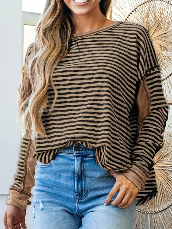 Stripe Thermal Knit Drop Shoulder Casual Top sold by Charming Charlie