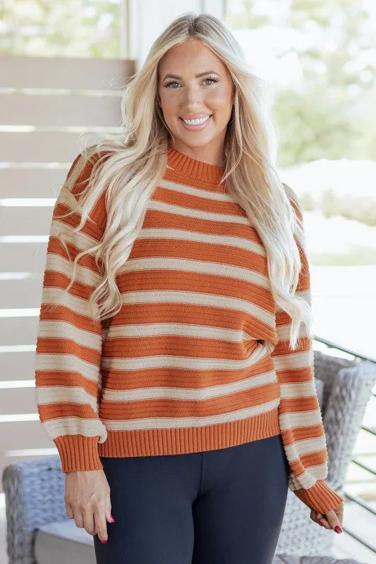 Stripe Ribbed Trim Drop Shoulder Sweater sold by Charming Charlie