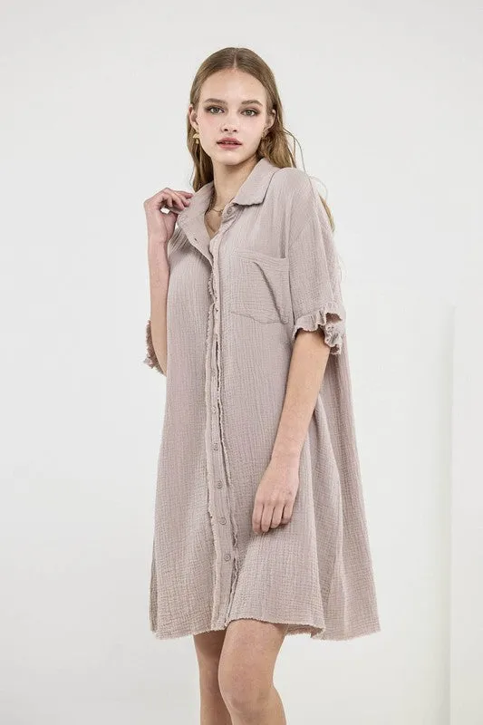 Frayed Edges Breezy Button down Shirt Dress sold by Charming Charlie product image thumbnail 5