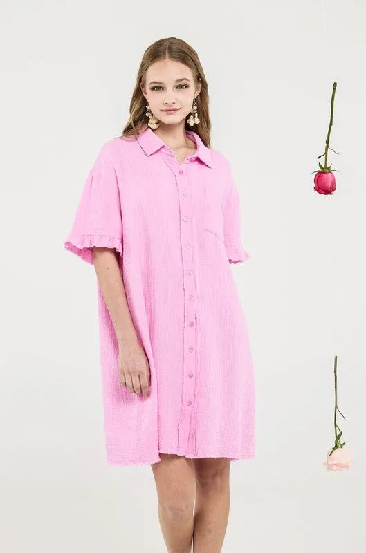 Frayed Edges Breezy Button down Shirt Dress sold by Charming Charlie