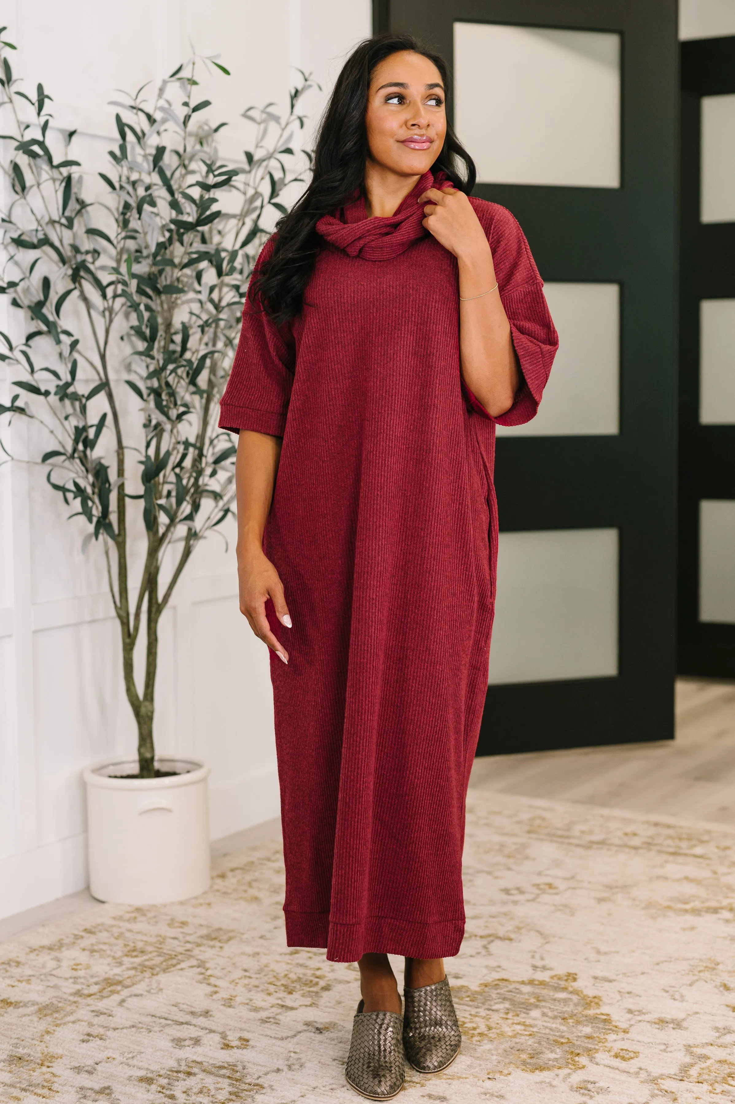 Travel Envy Ribbed Knit Dress in Wine sold by Charming Charlie product image thumbnail 5