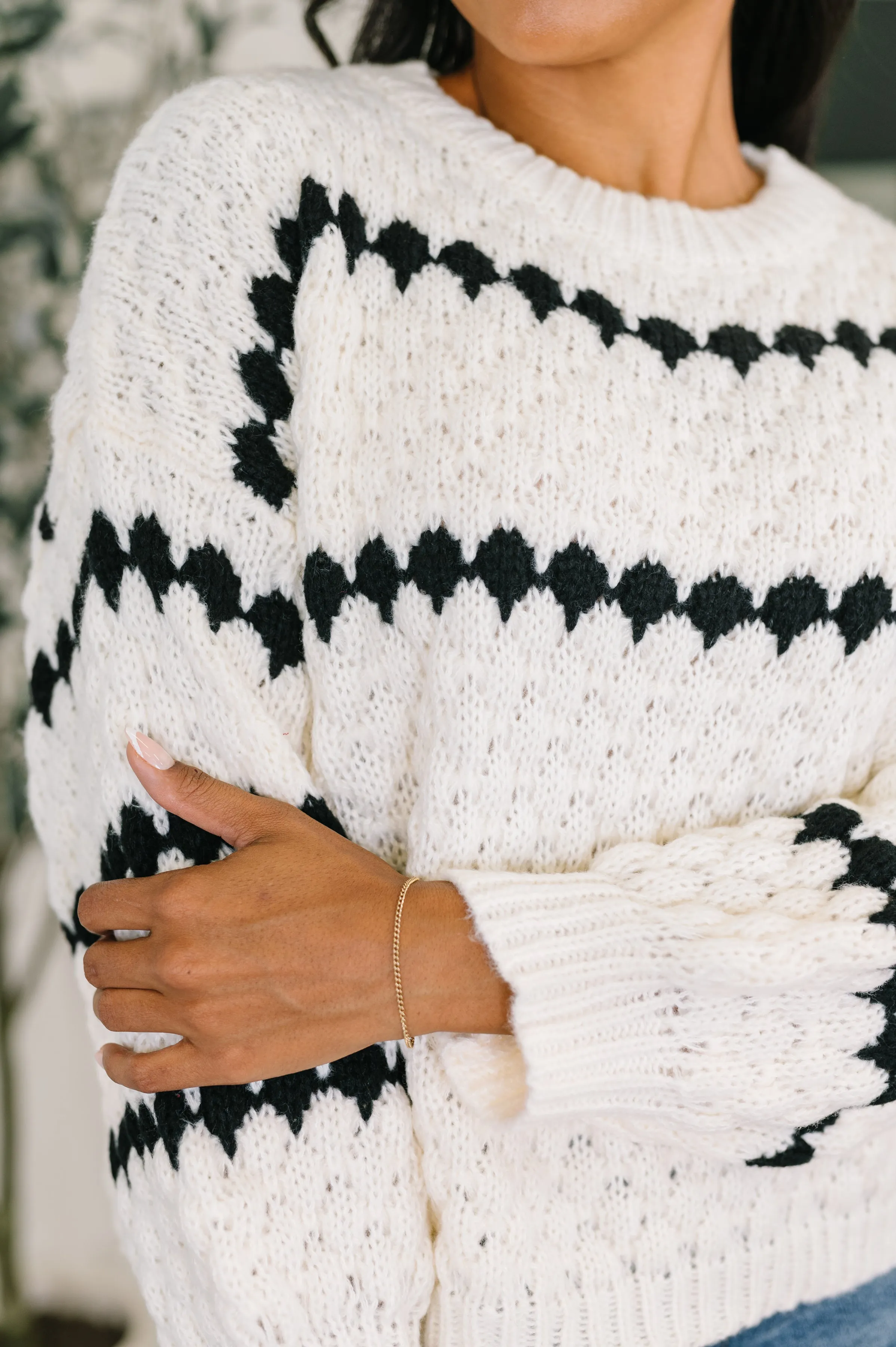 Ivy Lane Textured Sweater in White and Black sold by Charming Charlie product image thumbnail 2
