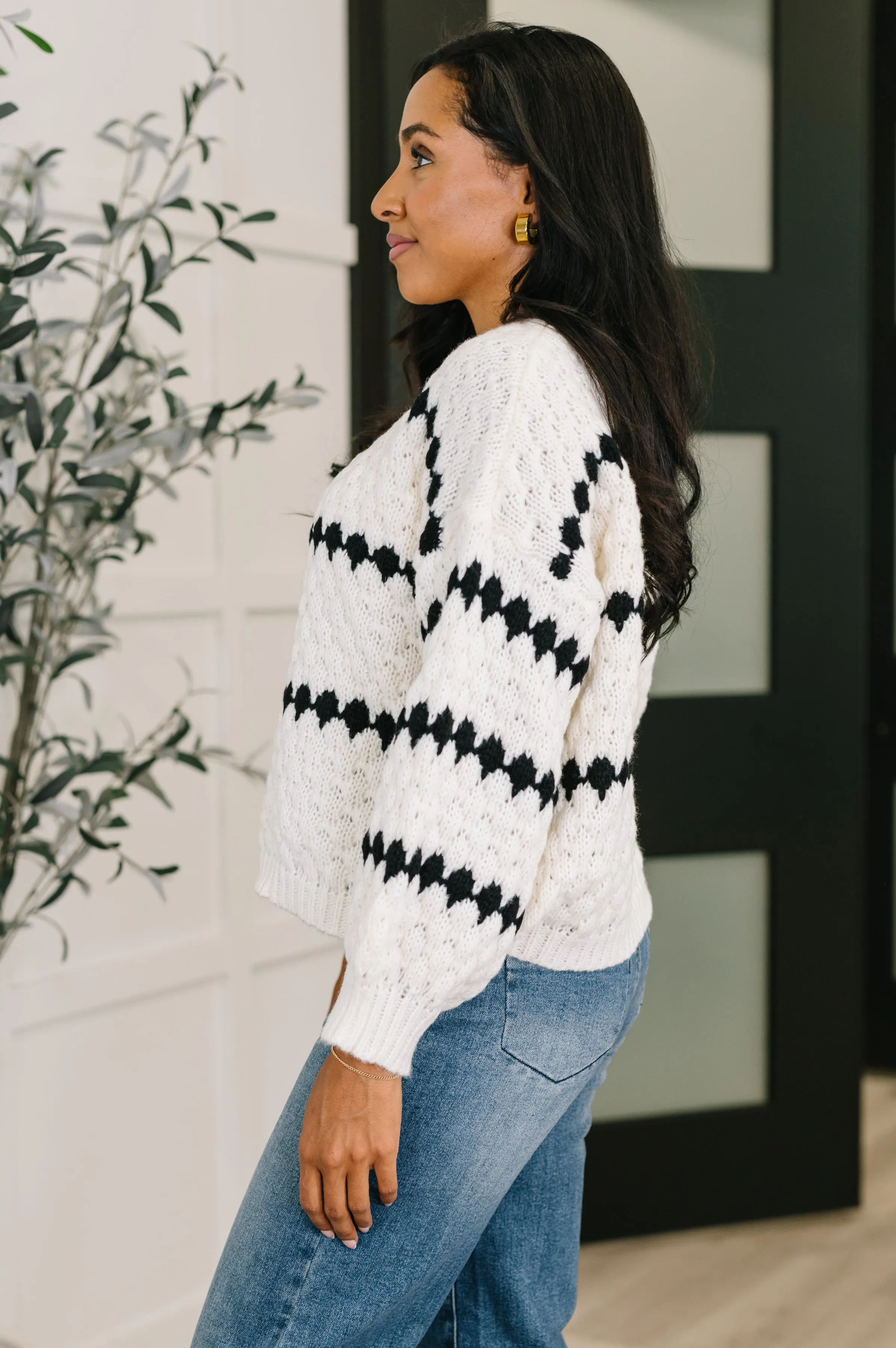 Ivy Lane Textured Sweater in White and Black sold by Charming Charlie product image thumbnail 4