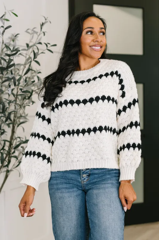 Ivy Lane Textured Sweater in White and Black sold by Charming Charlie