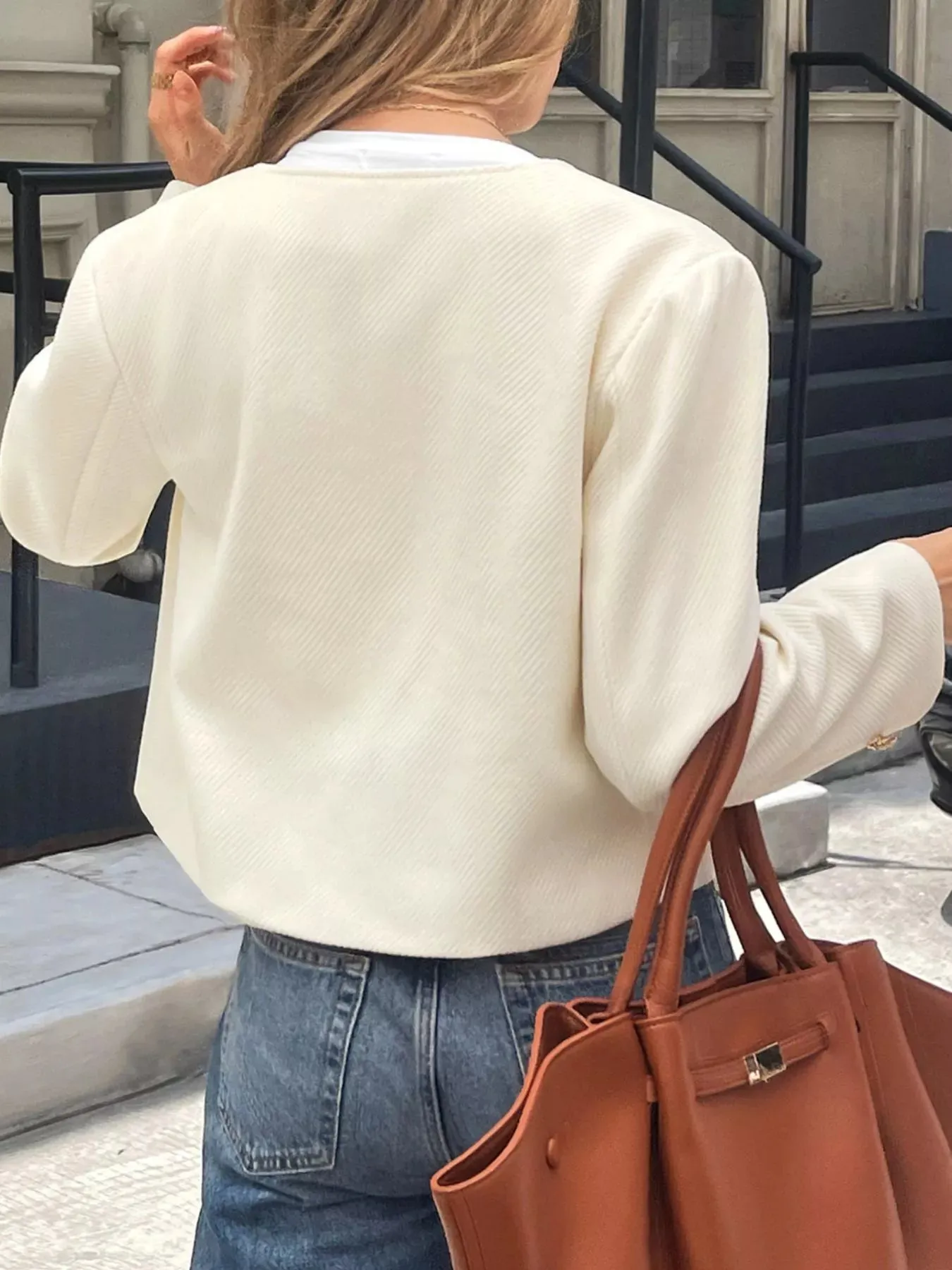 Textured Button-Down Cropped Jacket sold by Charming Charlie product image thumbnail 5