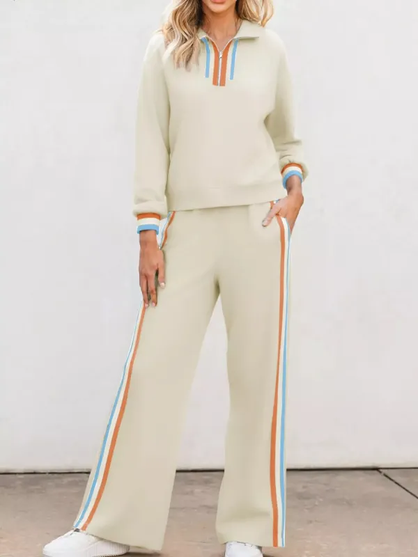 Casual Striped Quarter Zip Top and Pants Set sold by Charming Charlie