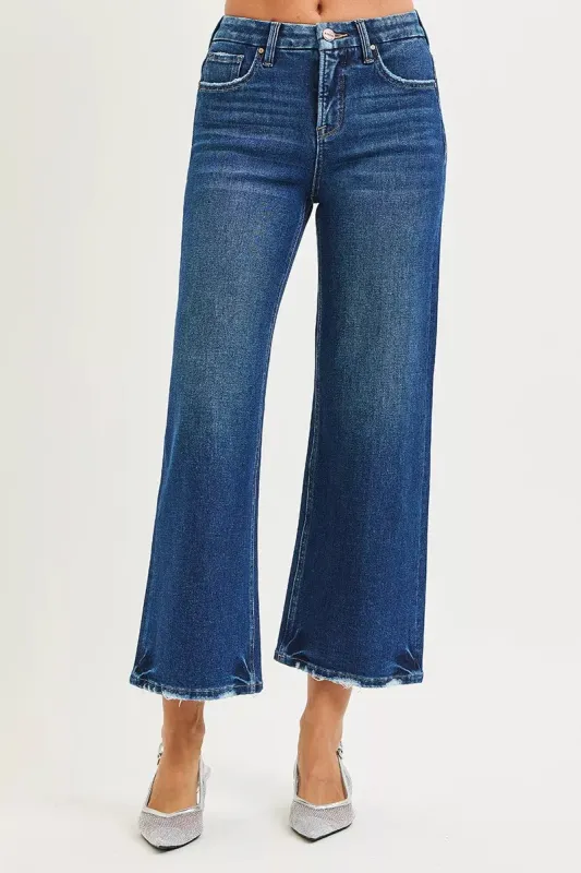 RISEN Tummy Control 4 Way Stretch High Rise Crop Wide Leg Jeans sold by Charming Charlie