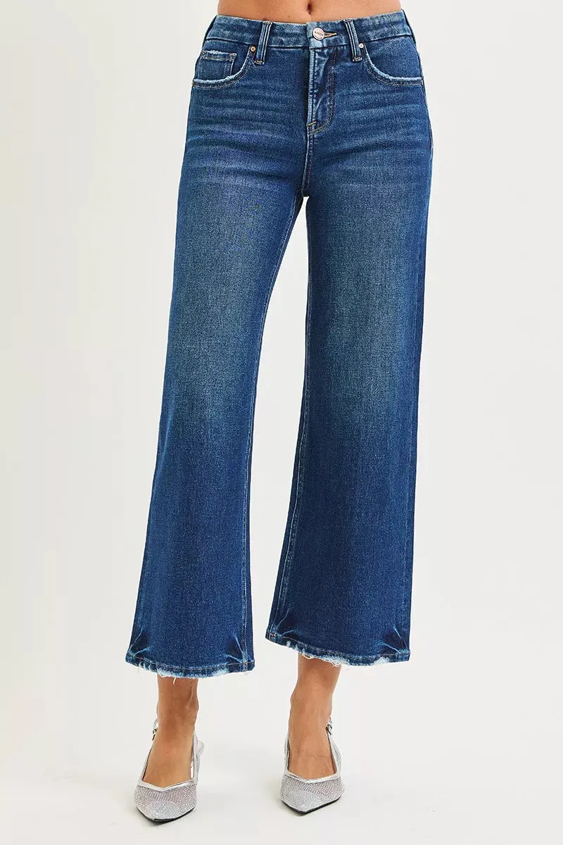 RISEN Tummy Control 4 Way Stretch High Rise Crop Wide Leg Jeans sold by Charming Charlie