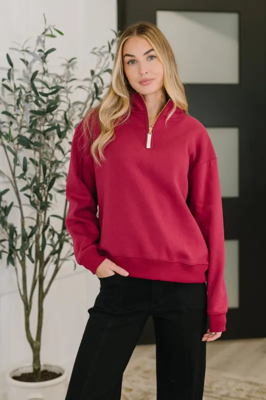 Sweater Weather Half Zip High Neck Pullover in Cabernet sold by Charming Charlie