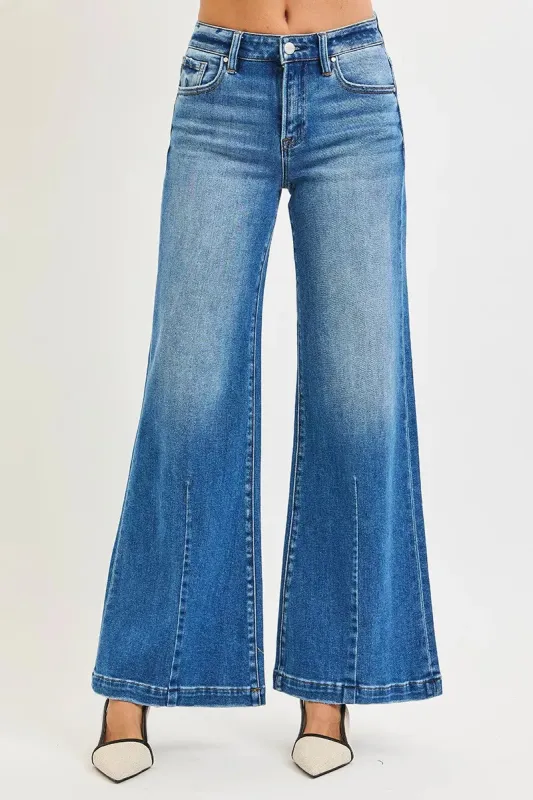 RISEN Full Size Mid Rise Wide Leg Jeans with Flared Look Plus Size sold by Charming Charlie