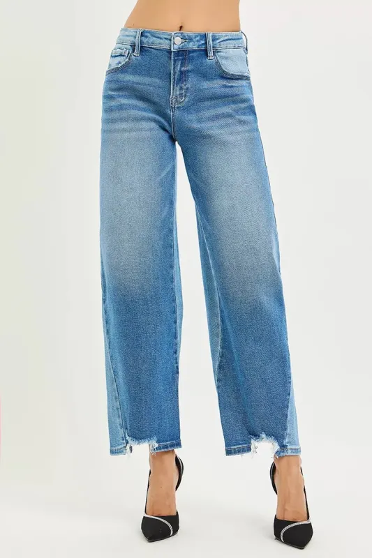 RISEN Full Size Slouchy Cropped Barrel Jeans with Contrast Wash Plus Size sold by Charming Charlie