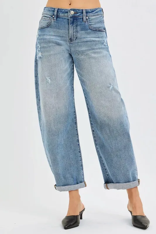 RISEN Full Size Slouchy Ankle Length Barrel Jeans with Cuffs Plus Size sold by Charming Charlie