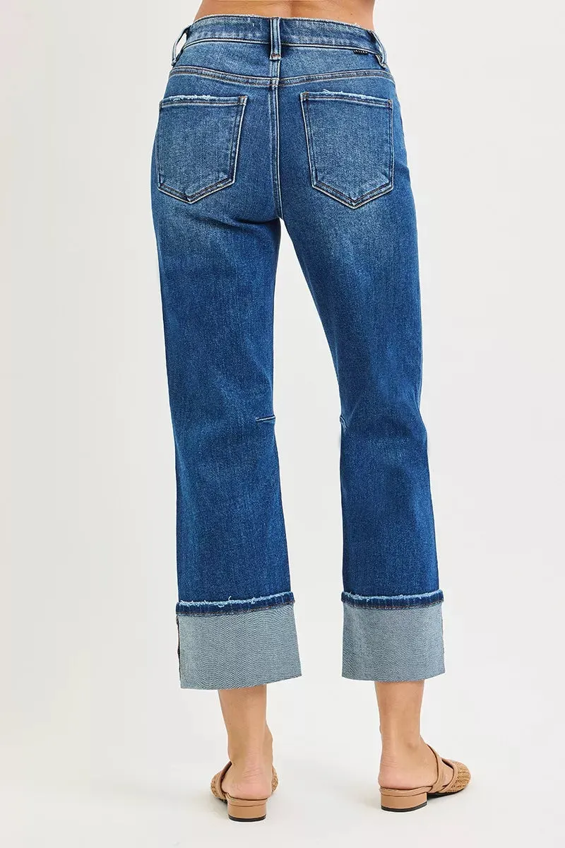 RISEN High Rise Straight Jeans with Distressed Hem sold by Charming Charlie product image thumbnail 5