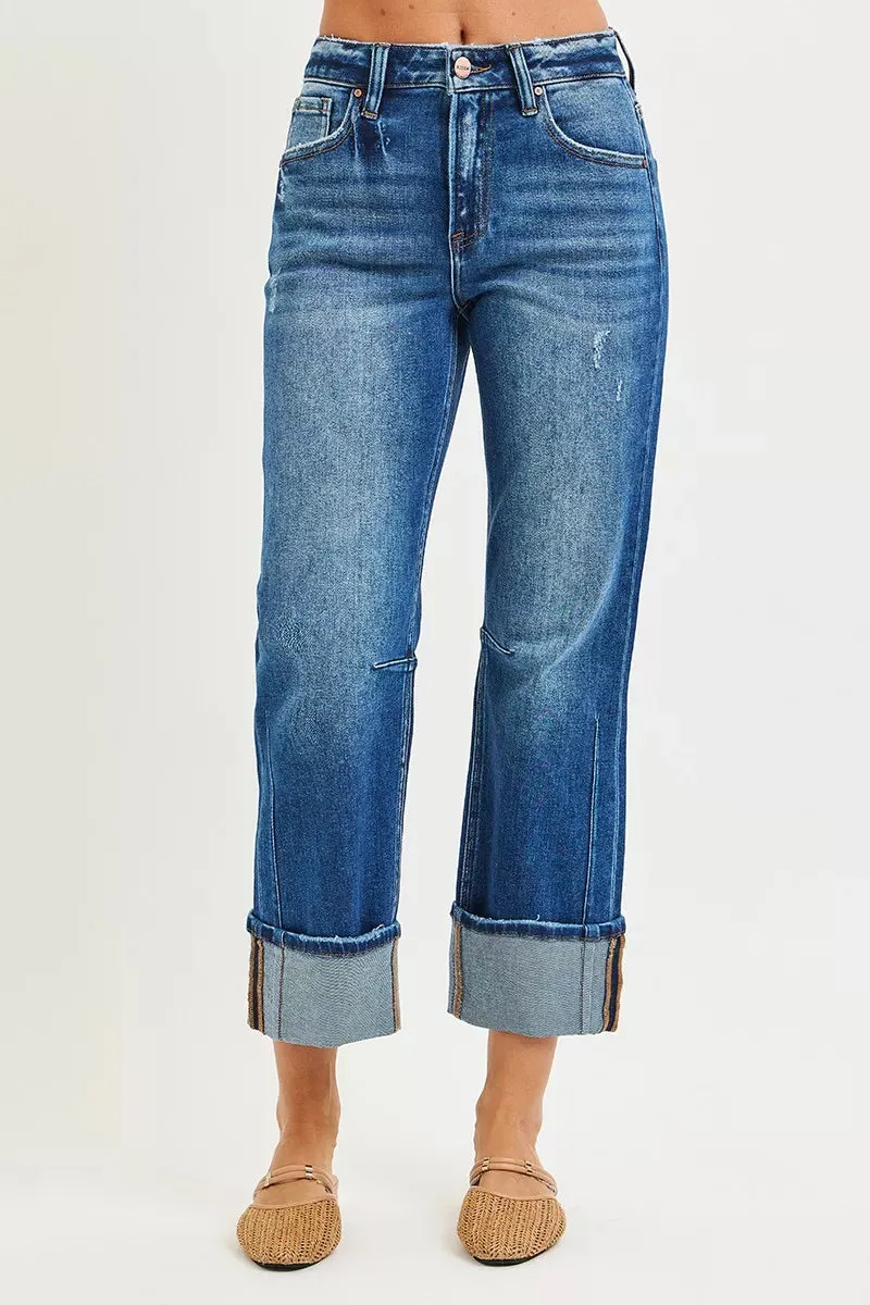 RISEN High Rise Straight Jeans with Distressed Hem sold by Charming Charlie product image thumbnail 2