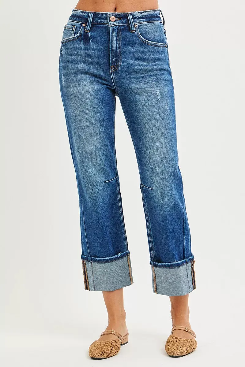 RISEN High Rise Straight Jeans with Distressed Hem sold by Charming Charlie product image thumbnail 3