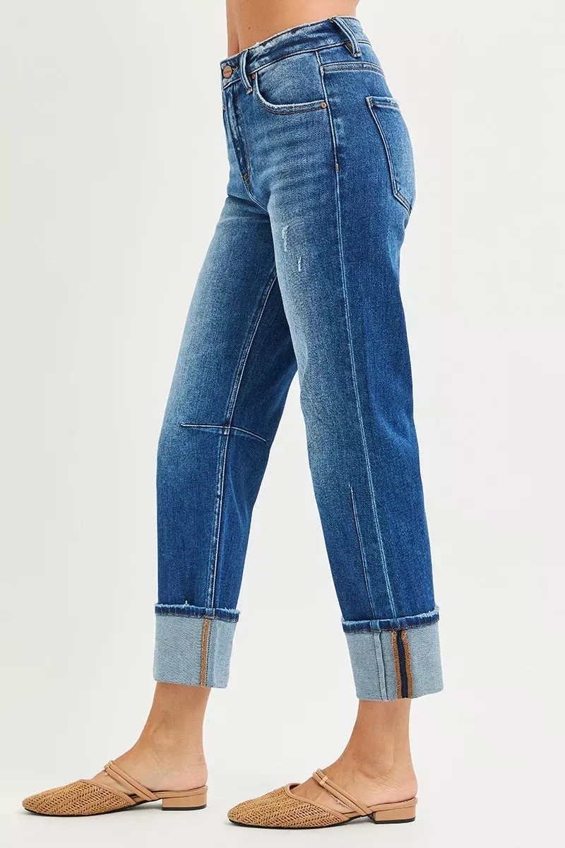 RISEN High Rise Straight Jeans with Distressed Hem sold by Charming Charlie product image thumbnail 4
