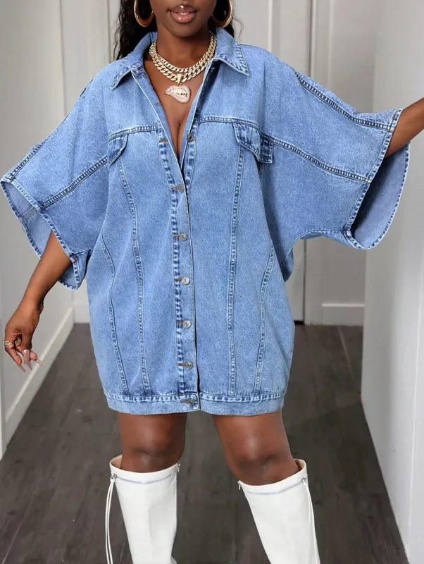 Oversized Batwing Sleeve Denim Top sold by Charming Charlie